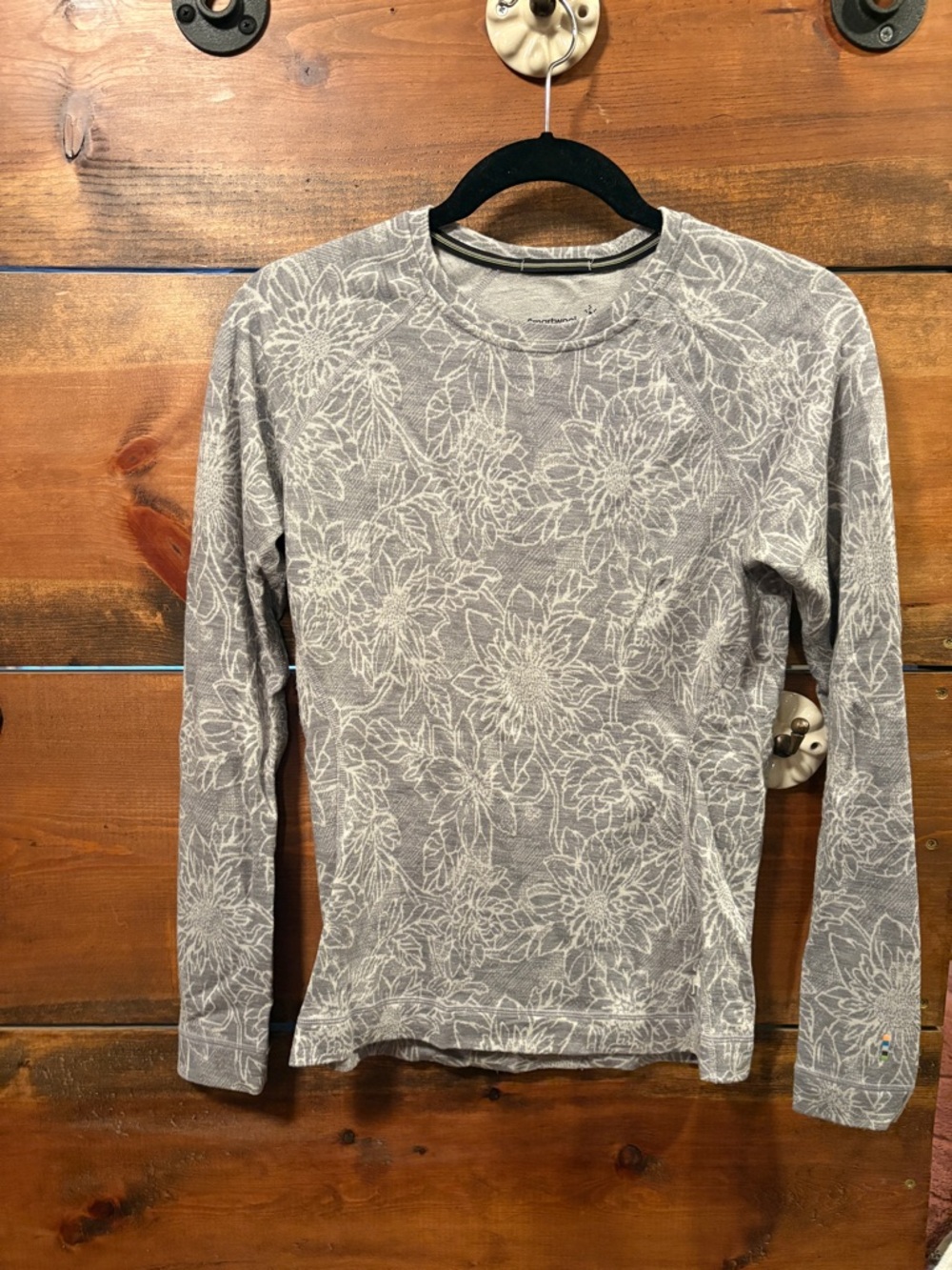 Smartwool Gray Merino 250 Crew with White Floral Print